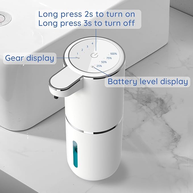 Foaming Soap Dispenser, Automatic Soap Dispenser, 13.5oz/400ml Automatic Soap Dispenser Touchless, USB Rechargeable 4 Level Adjustable Electric, for Bathroom, Kitchen,Hotel