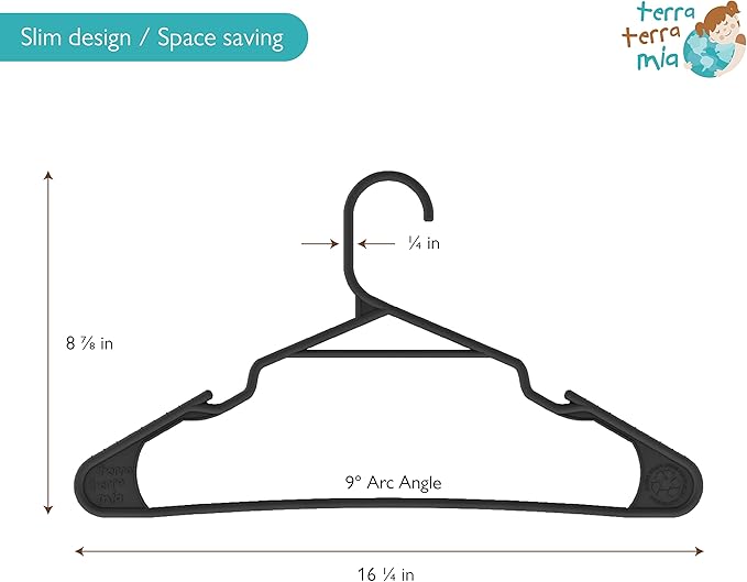 Eco-Friendly Slim Clothing Hangers for Light-Weight Clothes (Max 1lb) Made from 100% Recycled Post Consumer Plastic (Black/Grey, 40 Pack)