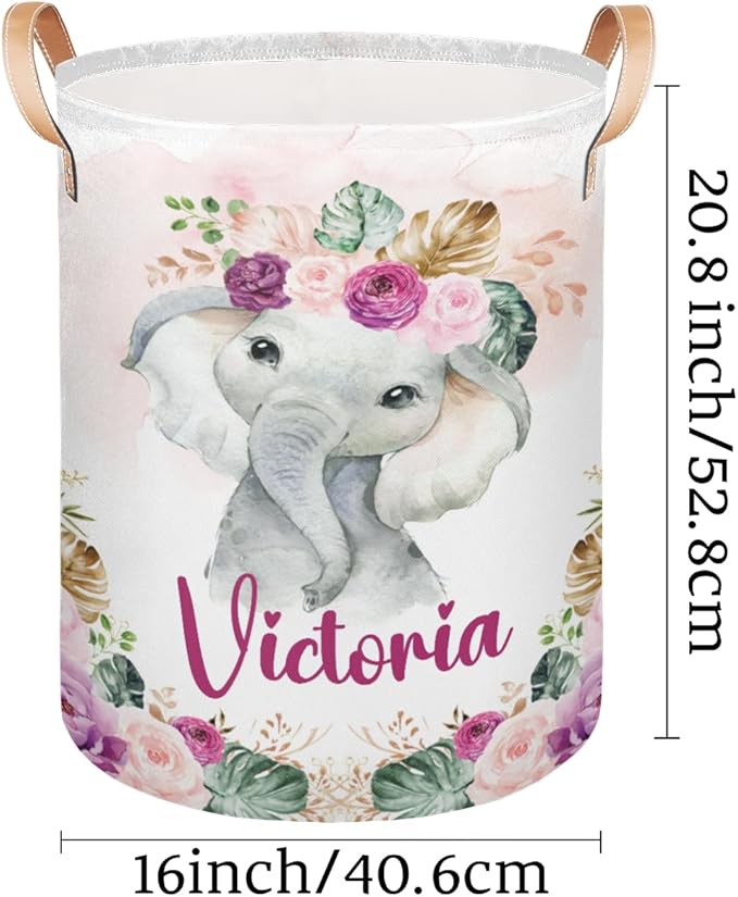 Personalized Laundry Basket, Custom Gift Laundry Hamper, Collapsible Nursery Waterproof Laundry Baskets, Dirty Clothes Toy Hamper with Handles Tropical Elephant