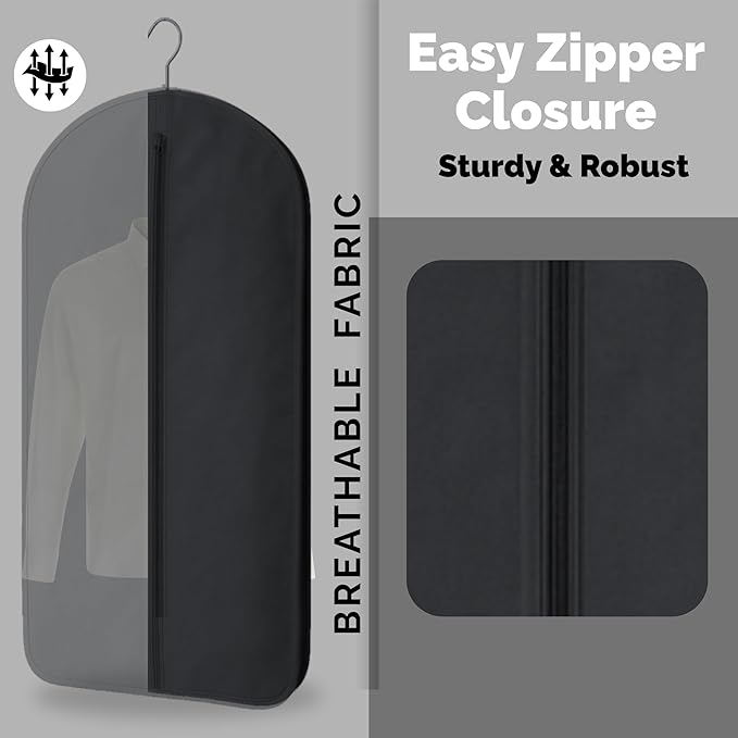 Cotton Garment Protector Bag Cover - Dust Free Cloth Hanging, Wardrobe storage for Dresses and Suits (with Zipper (24" x 42"))