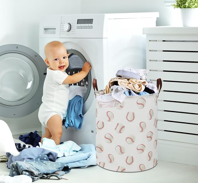 CLOCOR Kids Laundry Basket,Waterproof Baby Boys Nursery Hamper,Collapsible Fabric Storage Container,Toys Bin,Room Decor,Gift Basket（Baseball