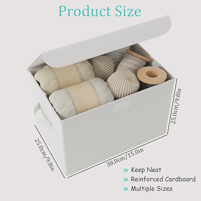 Storage Bins with Lids for Organizing, Closet Boxes with 2 Carrying Handles and Sturdy Heavy Cardboard, Home Organizers Cubes, 2 Pack, White, 15 x 9.8 x 9.8 In, XSNY12WL-2