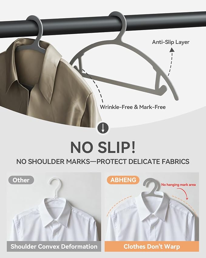 50 Pack Clothes Hangers, Non Slip Heavy Duty Plastic Hangers, Space Saving All-in-One Garment Hangers for Dresses Suits Jeans Knits, Hold Up to 11 LB Dry & Wet, 16.4" x 8.3", Gray, UAPY0850G