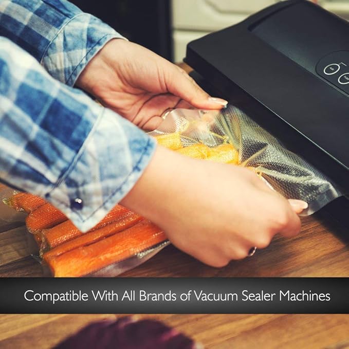 NutriChef Vacuum Sealer Bags for Food 8” x 50’ & 11" x 50' (2 Rolls, 100’ Total) – Works with All Sealers, BPA-Free, Heavy-Duty, Multi-Layered – Freezer, Microwave & Sous Vide Safe