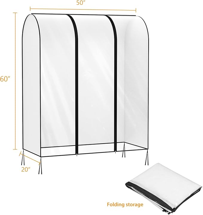 Kntiwiwo Clear Garment Rack Cover, Clothes Rack Cover Clothing Rack Cover with Durable Zippers for Garment Rack, Clothes Rack, Black, 50"L x 20"W x 60"H (Rack Not Included)