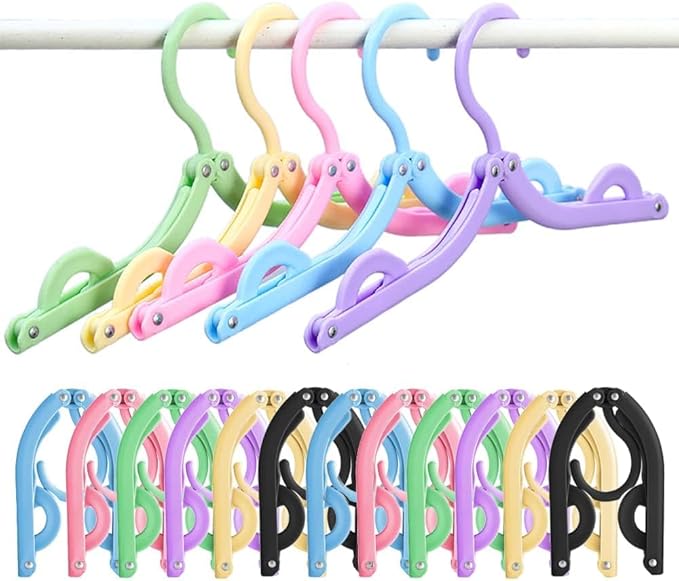 12 Pack Travel Hangers Portable Foldable Hanger Organizer, Plastic Travel Clothes Hanging Rack Folding Hangers For Traveling Camping Flying Rv Cruises Suitcase, Multi Color