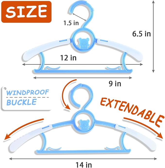 Baby Hangers for Nursery Closet 40 Pack Plastic Kids Clothes Hanger Space Saving Non Slip Extendable Toddler 11-14” Adjustable Hangers Heavy Duty Clothing Infant Hanger Bulk, Mixed Color