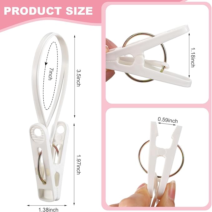 Honeydak 60 Pack Multi-Purpose Laundry Hooks Hanging Clips Bulk with Plastic Rope Hanger Clips for Baby Clothes Closet Organizer for Pants Hat Sock Boot Bra Towel Bathroom Wardrobe Kitchen, White
