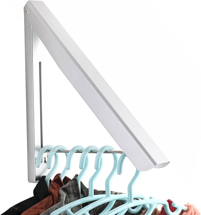 Folding Clothes Hanger Wall Mounted Indoor Outdoor Aluminum Space Savers Clothes Rack Holder Slim Design for Bedroom, Bathroom, Balcony