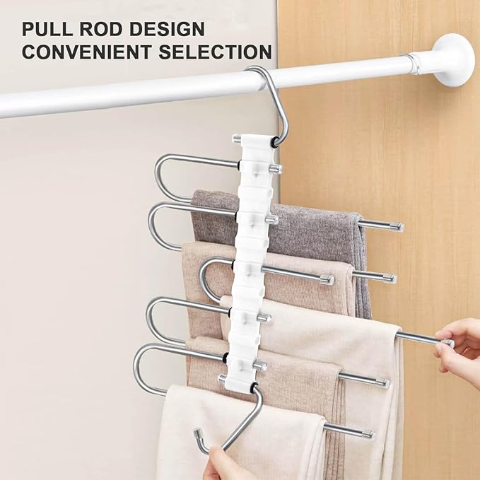 2Pack Pants Hangers Space Saving,Anti-Slip Design, Storage Organizer for Pants Jeans Trousers Skirts Scarf,Non Slip Stainless Steel Multifunctional Rack (Black, U-shaped-2pack)