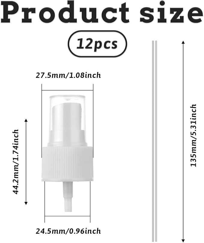 6 Pack Spray Bottle Top, Spray Bottle Nozzle Sprayer Tops Replacement Pump Plastic for Essential Oil Bottles, White