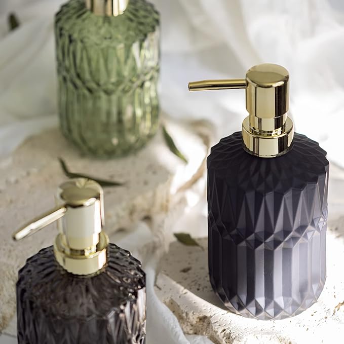 EMPO Matte Black Glass Soap Dispenser with ABS Plastic Pump, Lotion Dispensers for Kitchen, Bathroom (Black)