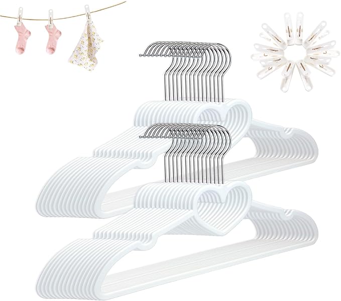 Plastic Hangers 30 Pack, Cute Hangers Ultra Thin Space Saving - Heart Hangers White Plastic Hangers with 360 Degree Swivel Hook -Strong Adult Coat Hangers for Dress,Shirt,Coats