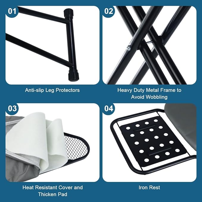 Ironing Board Full Size, Heat Resistant Cover Iron Board with Steam Rest, Ultra Thick Padding, Height Adjustable Heavy Sturdy Metal Frame Legs Ironing Stand,Non-Slip Foldable (54"x13", Square Rest)