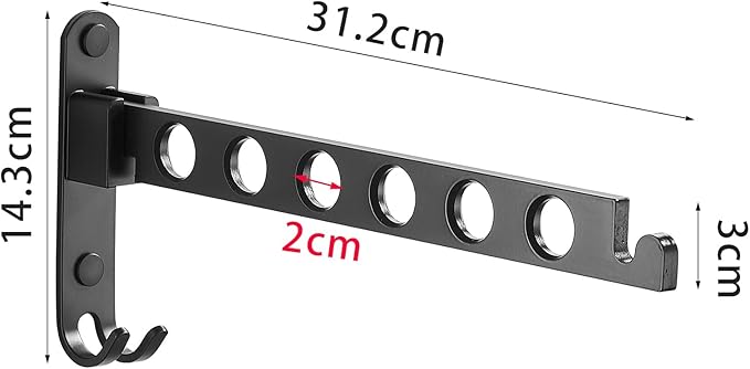 JOOM Retractable Folding Wall Hanger Folding Clothes Hanger Rack Clothes Storage Organizer Laundry Hanger Sturdy Hanging Dryer Rack Clothes Hooks of Metal（Matte Black，Two Pack）
