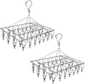 2 Pack Stainless Steel Sock Drying Rack with 72 Clips, Swivel Wind-Proof Hook Clothes Hanger Dryer for Sock, Underwear, Bra, Laundry Accessories