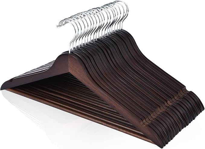 FairyHaus Wood Hangers 30 Pack, Smooth Finish Wooden Coat Suit Hangers with 360° Swivel Hook and Notches, Lightweight Walnut Wood Clothes Hangers for Camisole, Pants, Dress