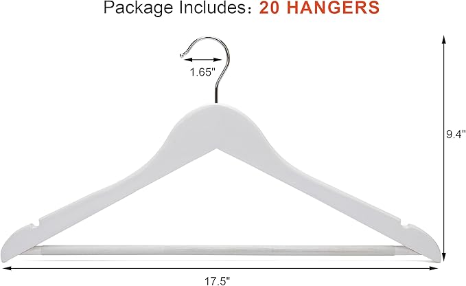 White Wood Bridal Dress Hangers 20 Pack, Heavy Duty Solid Wooden Hanger for Coat, Shirts, Jackets, Pants, Wedding Dress, Bridesmaid Suits-HL01W2