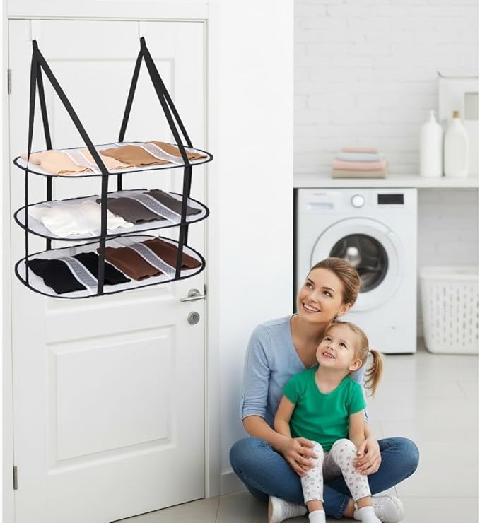 CINPIUK 3-Tier Upgrade Sweater Drying Rack Over The Door, Foldable Mesh Hanging Dryer Flat with Hooks, Large Breathable Laundry Drying Hanger, Clothes Lay Flat Dryer for Apartments Dorms Bathrooms