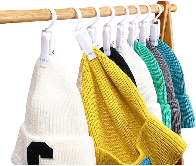 10 PCS Laundry Hooks with Clips，Clothes pins，360° Rotating Hook Clips, Hangers Clip Socks Curtain Towels Bathroom Closet Kitchen Office (Black and White)