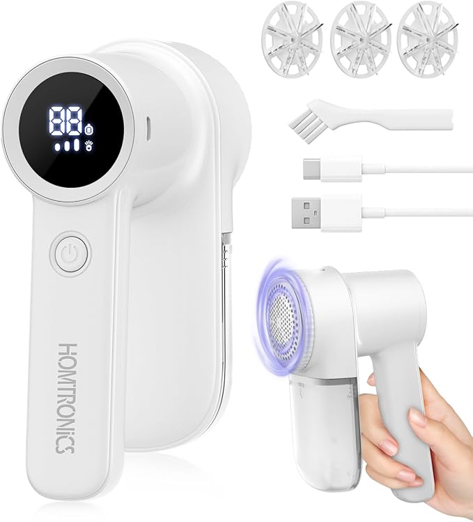 Lint Remover Rechargeable Fabric Shaver : 3-Speeds Sweater Shaver with LED Display & LED Light,3 Extra Blades, Type-C Cable, Lint Remover for Clothes & Furniture,Valentines Day Gifts for Her