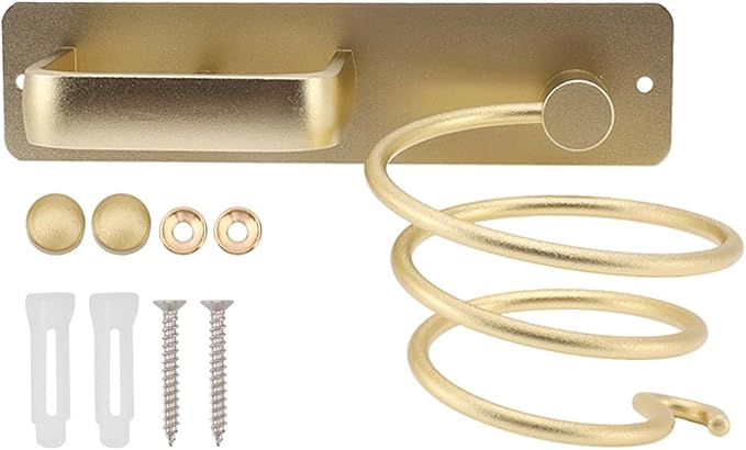 YUET Hair Dryer Holder Hairdryer Straightener Station Wall Mounted Spiral Shelf Bracket Stand Hanger Organizer Blow Storage with Cable Tidy Rack for Dressing Table Bathroom Professional Gold Brass