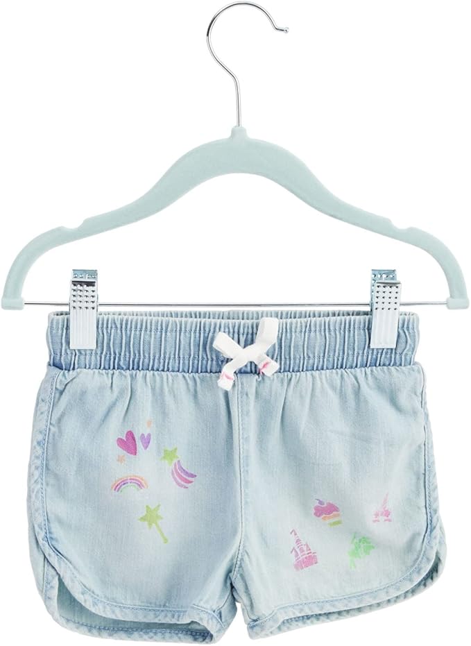 Juvale 24-Pack Light Blue Velvet Hangers - Kid Hangers with Clips - 360 Degree Swivel Hook & Space-Saving Design - 12 x 8 in, Light Blue