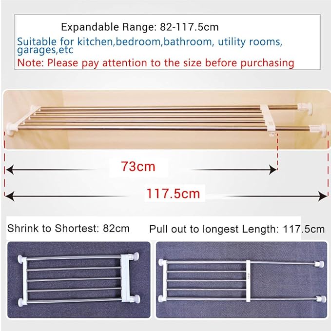 BAOYOUNI Expandable Closet Tension Shelf Rod Organizer Adjustable Storage Rack Heavy Duty Clothes Hanger Metal Space Saving Divider for Bathroom Kitchen Cupboard Wardrobe Bookshelf 32''-46'', Ivory