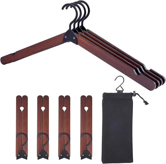 Foldable Hangers 8 Pack, Wooden Travel Hangers Foldable for Suitcase, Portable Folding Travel Hanger for Cruise, Collapsible Space Saving RV Hanger for Trip