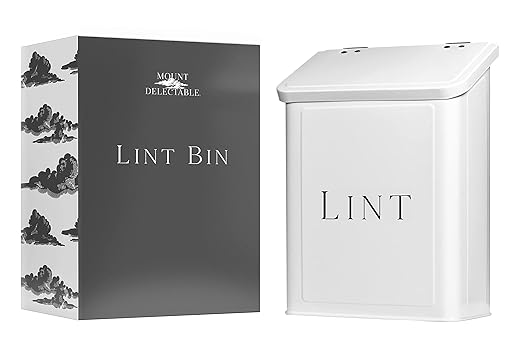 Magnetic Lint Bin for Laundry Room, 2.5L Space-Saving Laundry Trash Can, Wall Mounted or Freestanding Dryer Lint Holder, White Farmhouse Design