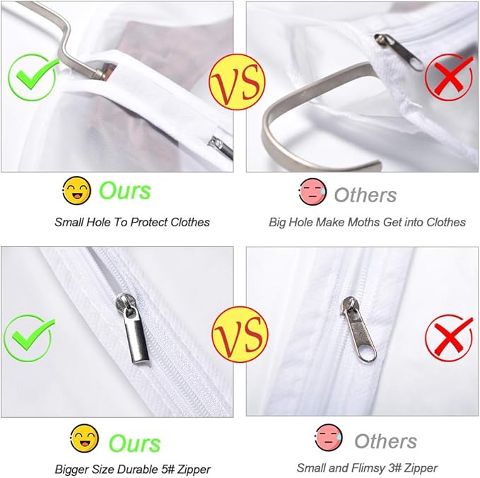 Garment Bags Covers (24''X60'' Set of 12) Long Dress Bags for Hanging Clothes (Pack of 6) with Study Full Zipper Coat Covers for Closet Clothes Storage and Travel