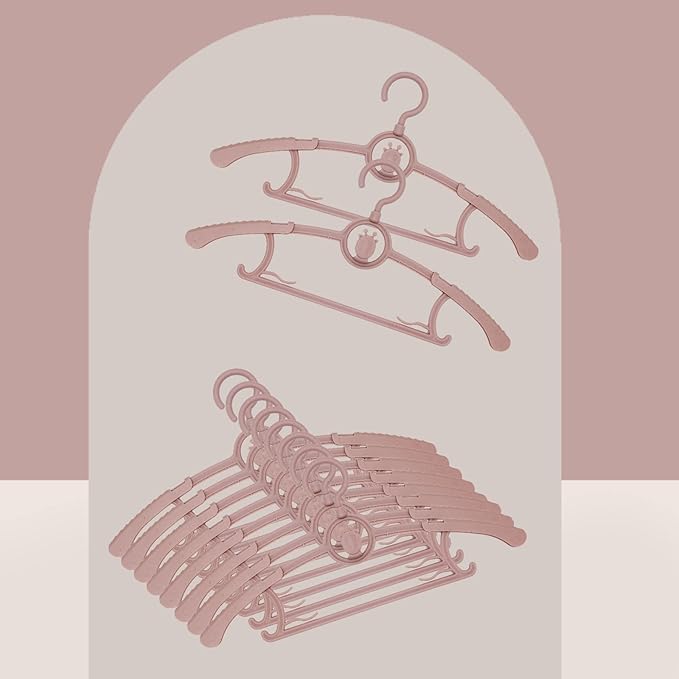 Baby Nursery Closet Hangers, 360° Swivel Hook Kids Hanger, Non-Slip Plastic Infant Hanger, 50pcs Nude Pink 11-14.5" Adjustable Baby Clothes Hangers for Girl Boy Toddler