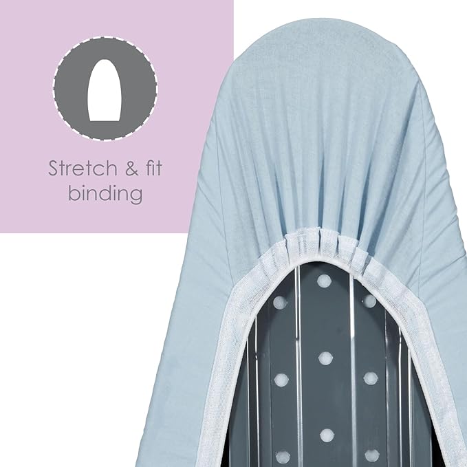 Ironing Board Cover and Pad (Light Solid Blue), 100% Cotton with Premium Polyester Padding by Seymour Home Products; Fits Full Size Board | Stain and Scorch Resistant; Elastic Edge