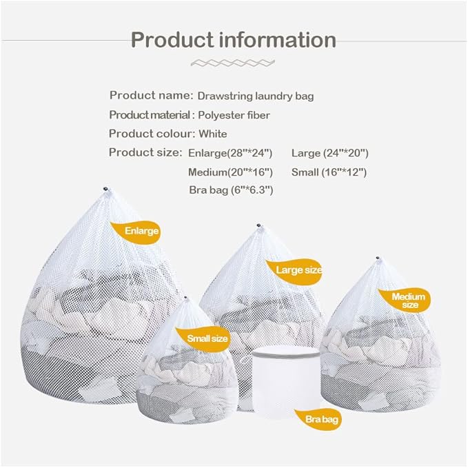 Heavy Duty Laundry Bag Mesh Wash Bag,Extra Large Size,Drawstring Closure Net Fabric Durable and Reusable Wash bag - 5 Pack for Family USE (5 Pack Drawstring Wash Bag)