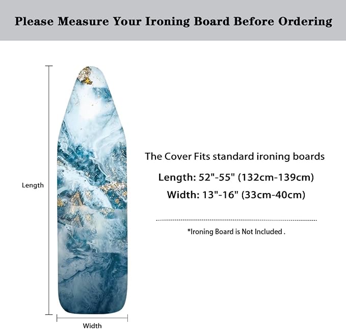 Flashideas Blue Marble Print Ironing Board Cover and Pad- 52" x 13" Iron Board Cover with Padding Fits Standard Size, Iron Board Cover Accessories