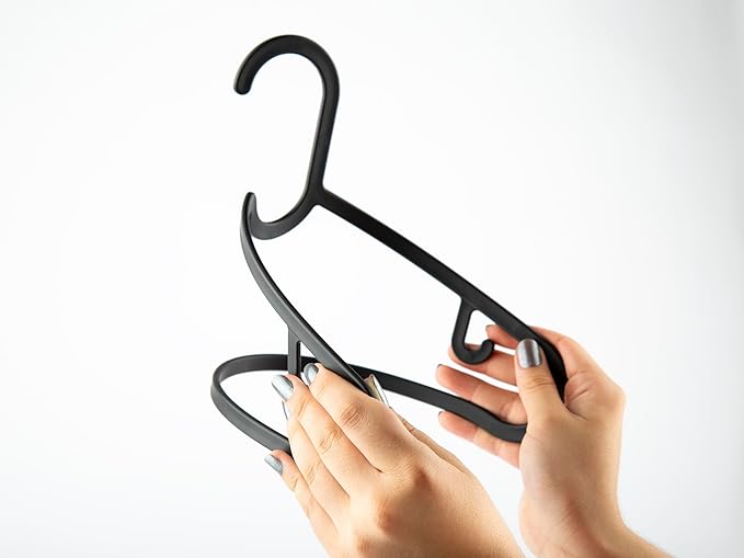 20 Pack Black Thin Plastic Hangers, Lightweight Yet Sturdy, Space-Saving Clothes Hangers for T-Shirts and Shirts, Slim Hangers, Break-Resistant Design with Premium European Quality
