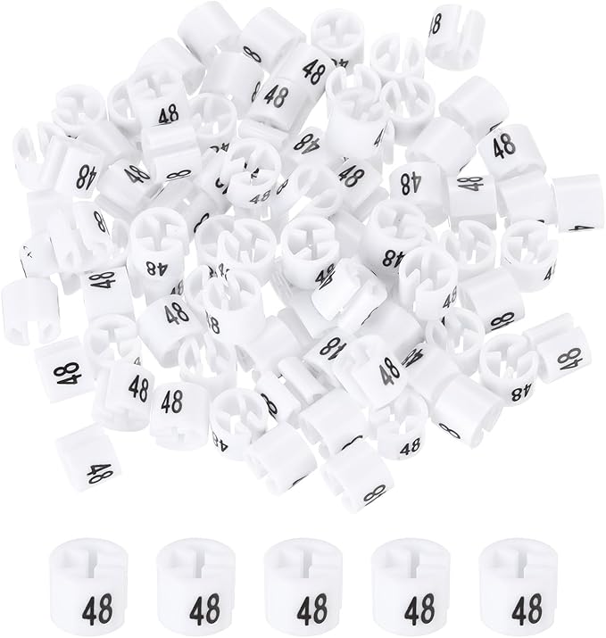 MECCANIXITY Clothes Hanger Marker Colored Hanger Sizer Garment Markers Tag (Number 48, White) for Garment Clothing Color Coding, Pack of 100 Pcs
