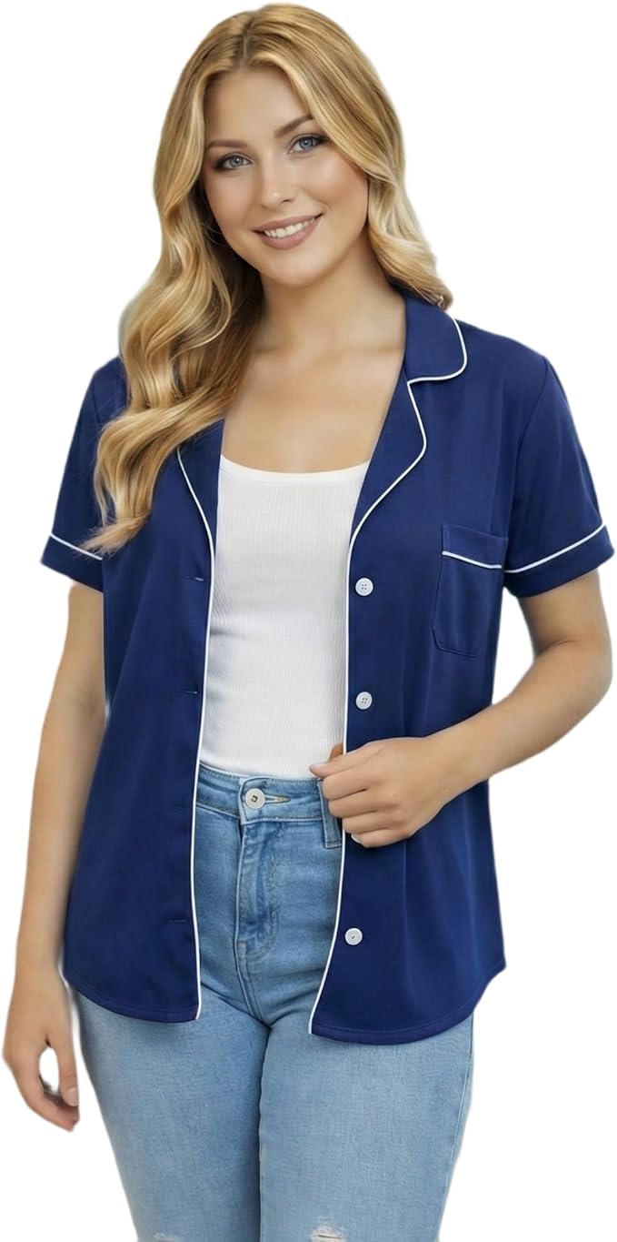 USBD Post Mastectomy Shirt with Drain Pockets Lapel Collar Post Op Button Down Recovery Tops