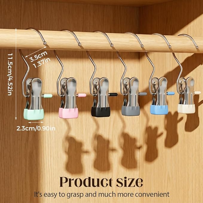 50 Pcs Heavy Hanger Clips for Closet, Multi Functional Clips with Hook for Hanging Clothespin, Hook Hangers with Clips for Clothes Pants Hats Socks and Boots (Black)