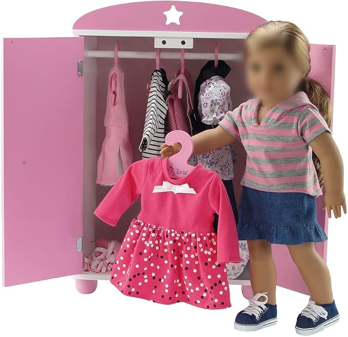 Emily Rose 18 Inch Doll Clothes Hangers 5-Pack Pink Wooden | Closet Organizer Compatible with American Girl and Our Generation Doll Clothing | 18” Wardrobe Furniture Accessories | USA Brand