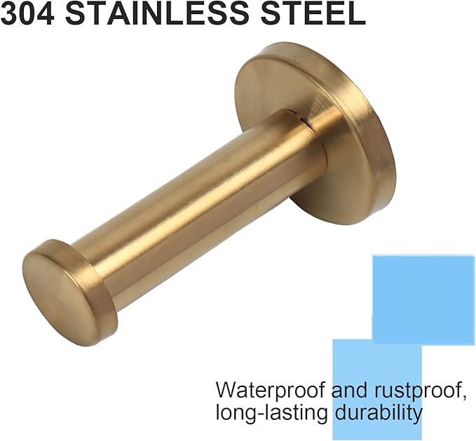 Bath Towel Hooks, 6 Pack Round Coat Hooks, Sturdy Wall Mounted Robe Hook, SUS 304 Stainless Steel Heavy Duty Clothes Hanger, Wall Towel Hooks for Bathroom Bedroom Kitchen (3 in, Gold)