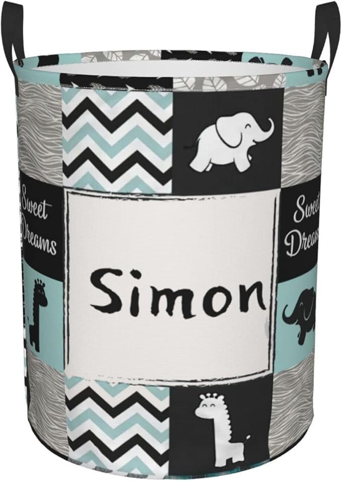 Jungle Cute Animal Personalized Laundry Hamper Custom with Name Collapsible Waterproof Storage Basket with Handles for Bedroom Decor Gift.