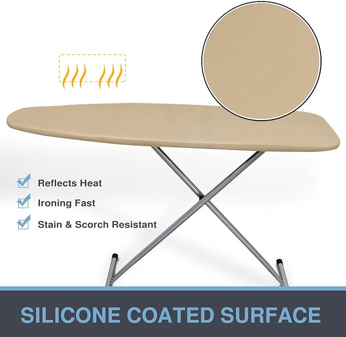 Ironing Board Cover and Pad, Standard Size 15x54, Thick Padding, Elastic Edge, Silicone Coated, Adjustable Fastener, Heavy Duty Padded Iron Board Covers (Sandy Beige, 15" x 54")