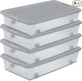 Sterilite 4-Pack 56 Quart Wheeled Latching Box, Underbed Plastic Storage Organizer, Silver - Under Bed Rolling Container Bin with Lid and Wheels for Home or Dorm Bedrooms and Closets