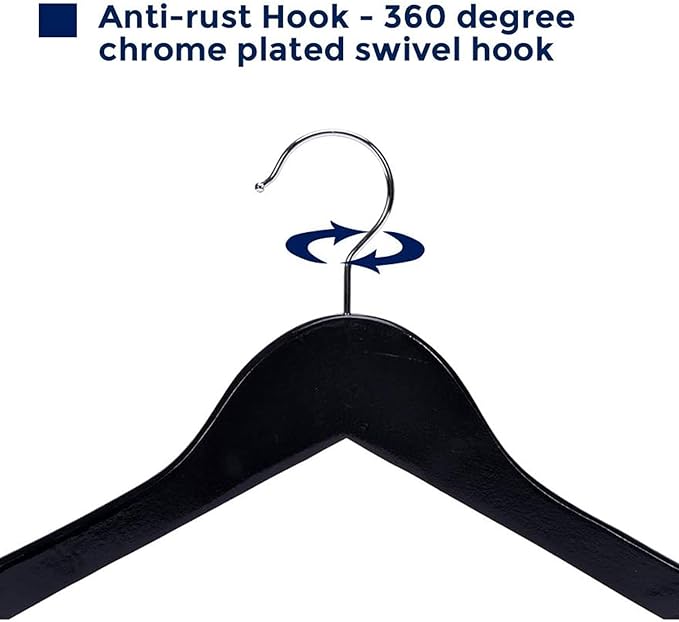 JS Hanger Wooden Coat Hangers, 20 Pack High Grade Wood Suit Hangers with Non Slip Pant Bar - Extra Smooth and Splinter Free Black Finish