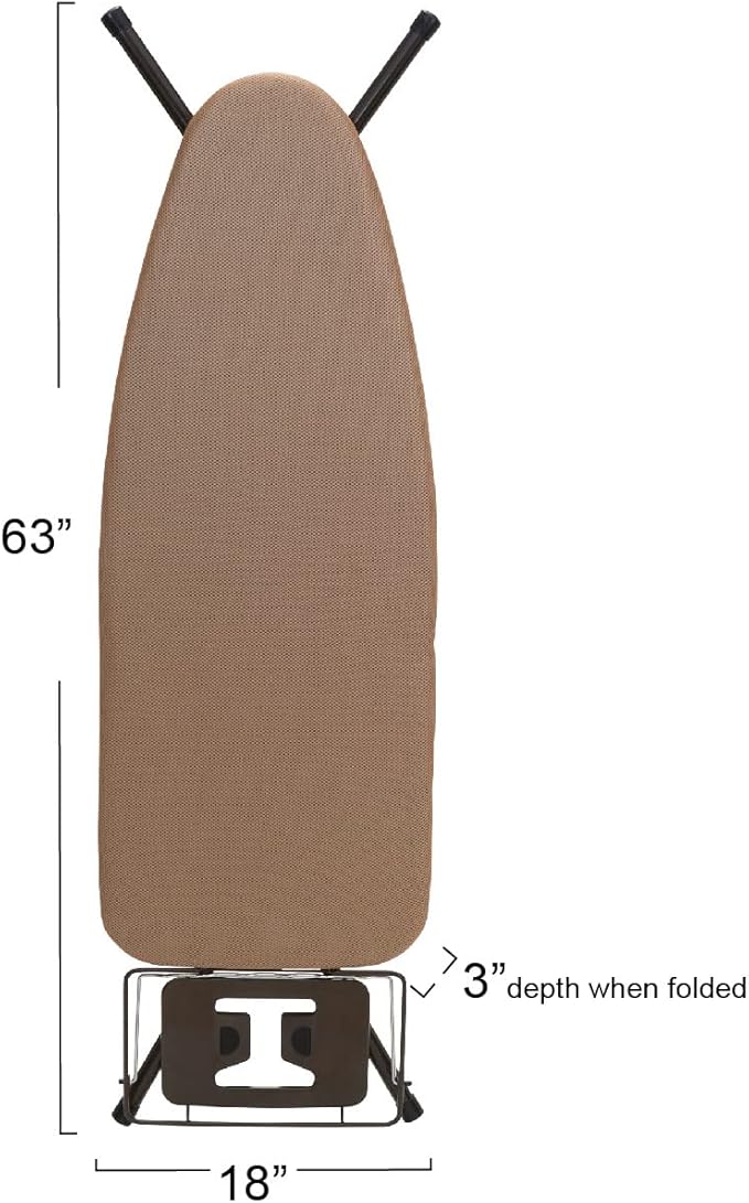 Household Essentials Mega Wide Top Ironing Board, 4-Legs, Steel Top Ironing Board with Fixed Iron Rest, FiberTech Cover and Fiber Pad, Scorch and Stain Resistant, Antique Bronze Frame