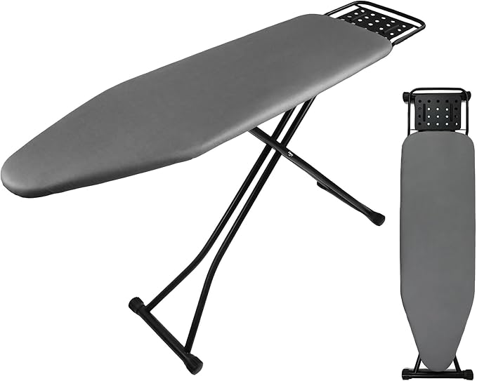 Ironing Board Full Size, Heat Resistant Cover Iron Board with Steam Rest, Ultra Thick Padding, Height Adjustable Heavy Sturdy Metal Frame Legs Ironing Stand,Non-Slip Foldable (54"x13", Square Rest)