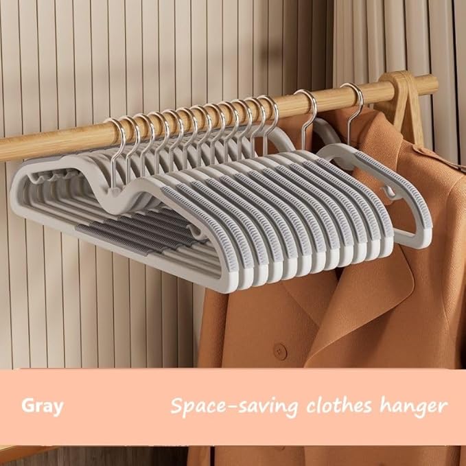 MAQI 10 Pack Short Neck Hangers, Heavy Duty Plastic, Non-Slip Pads, Space Saving, 360 Swivel Hook, Ideal for Coat, Dress (Gray)