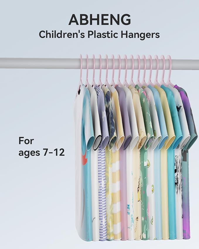 Plastic Kids Hangers, Pack of 100, Ultra Slim Closet Hangers, Non-Slip, Space-Saving, Sturdy, 14" W x 7" H (for Children Aged 7-12 Years),Light Pink, UAPY07100P