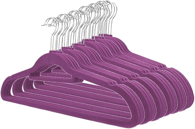 Uniware® Flocked Suede Hanger, Grooved Bar (Set of 36, Orchid)